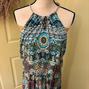 BISOU BISOU Vibrant Blue and Orange Maxi Dress size 12